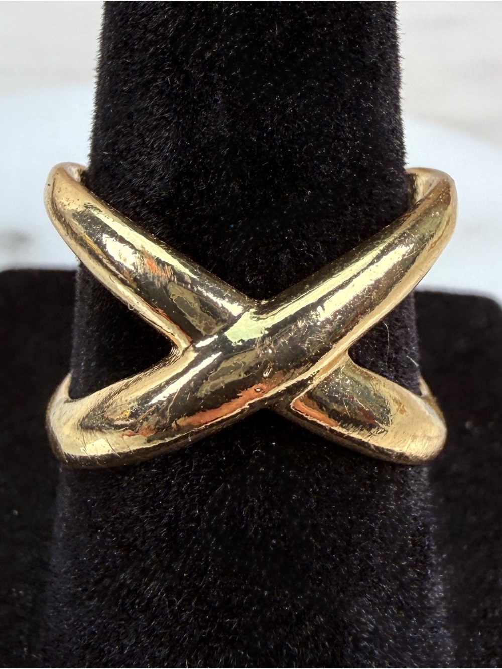 Goldtone Open Cross Cross X Ring sz 6